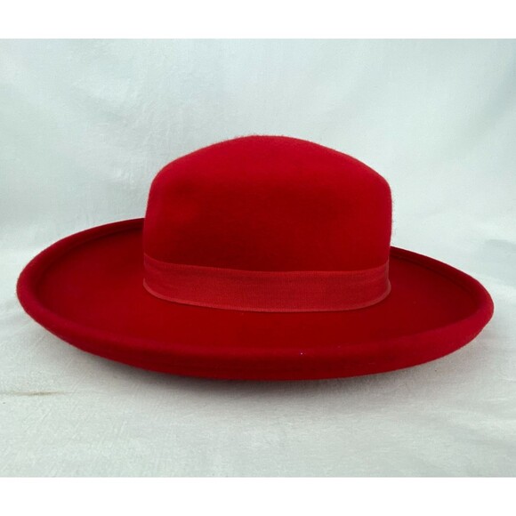 Vintage Scala Hat Women 100% Wool Red Rolled Brim Handmade Dressy Derby - Picture 2 of 5